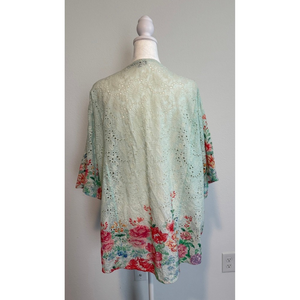 Tolani Floral Eyelet Kimono Top XL | Boho Resort Cottagecore Layer - Picture 2 of 8
